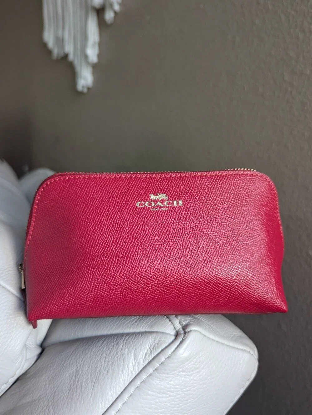 COACH Red Leather Zip Cosmetic Pouch